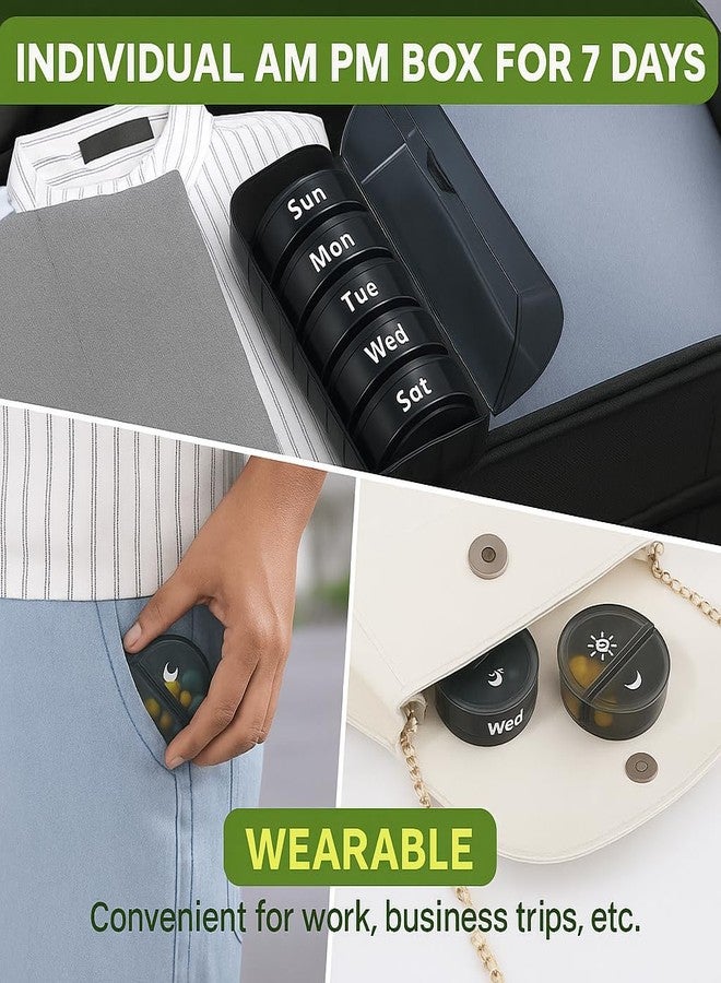 vigor path 7-Day Pill Organizer with Two Compartments Per Day, Ideal for Pills/Vitamins/Fish Oil/Supplements Storage, BPA-Free and Easy to Clean (Black) - Image 5